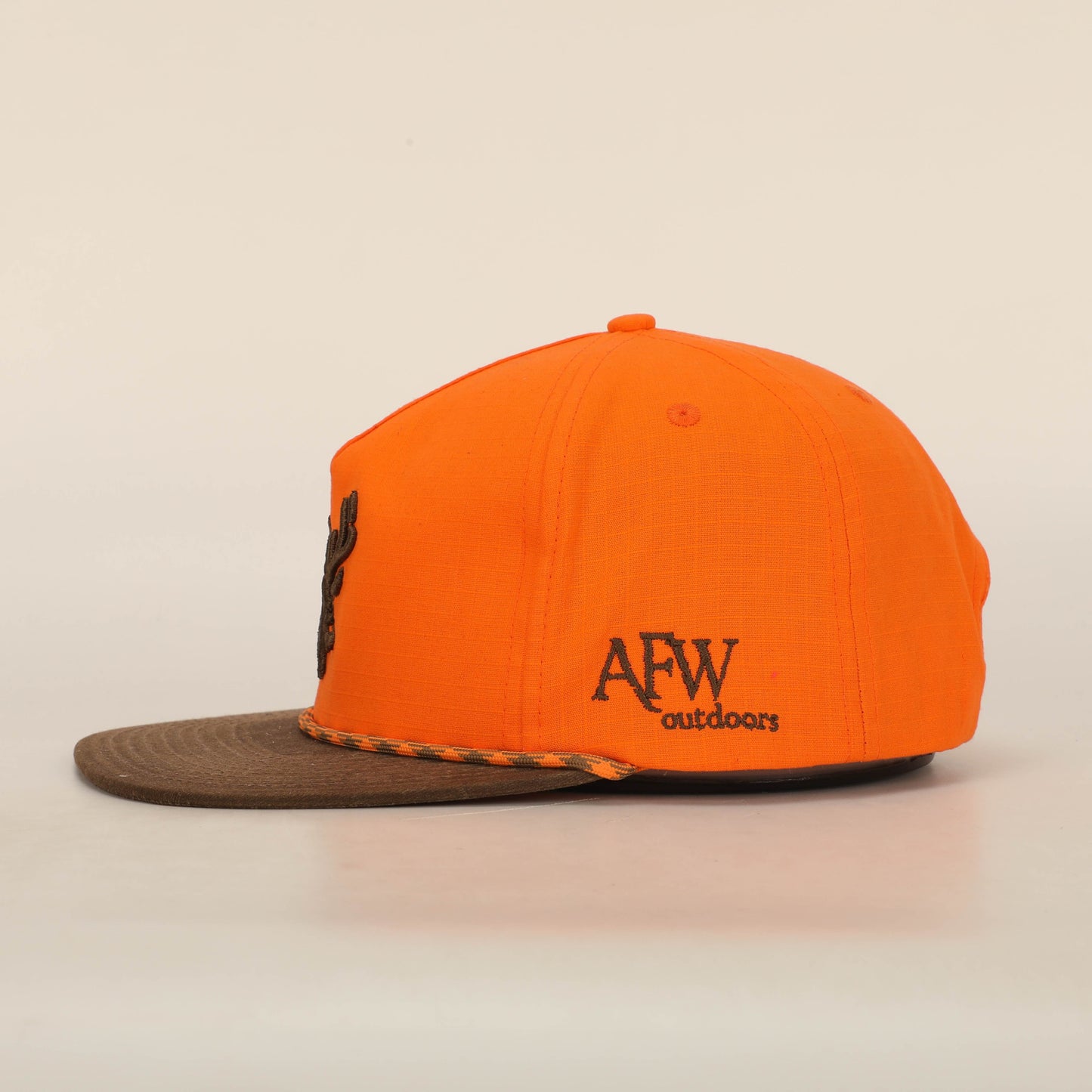 BLAZE ORANGE AND BROWN RIPSTOP PUFF DEER ROPE HAT