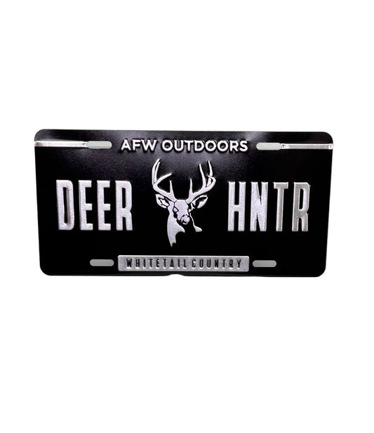 Black Embossed Buck Hunter License Plate