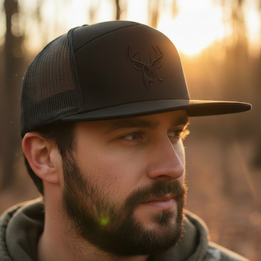 Ghost Black on Black Buck Hat - Golden Hour Lifestyle