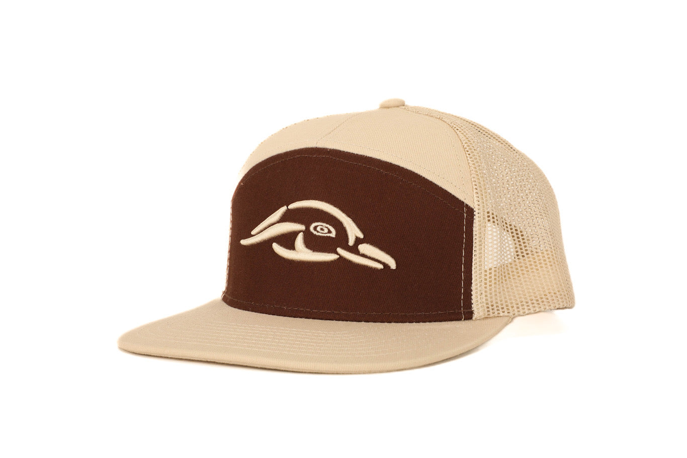 Youth Size AF Waterfowl 3D Puff Logo 7 Panel Trucker Khaki - Brown