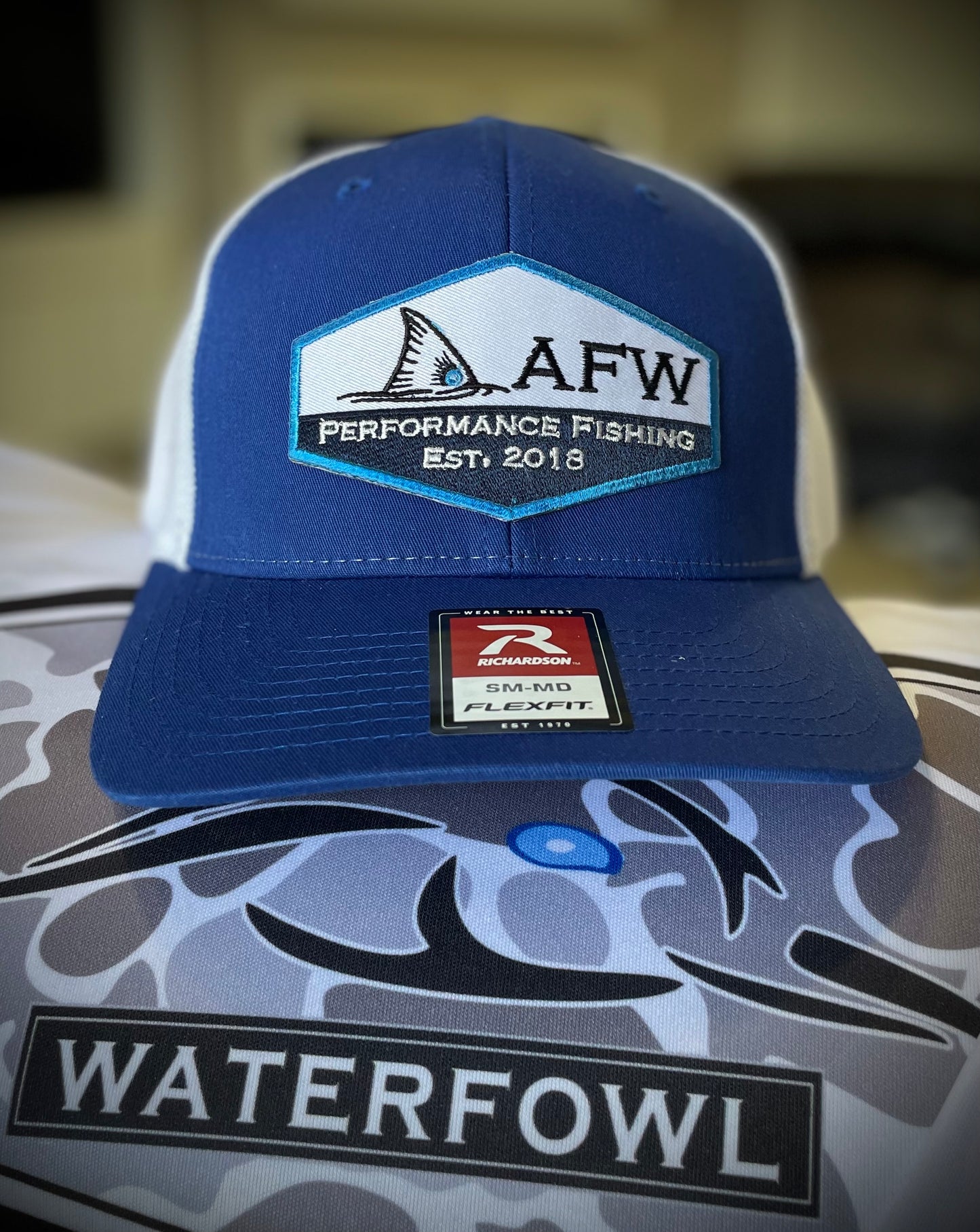 AFW Fishing Patch Hat - Royal - White Flextfit