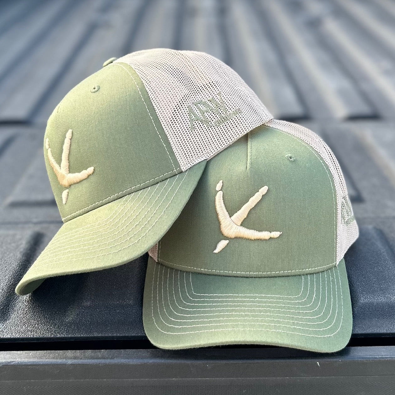 Army Olive Turkey Tracks- Khaki Mesh Back Five Panel