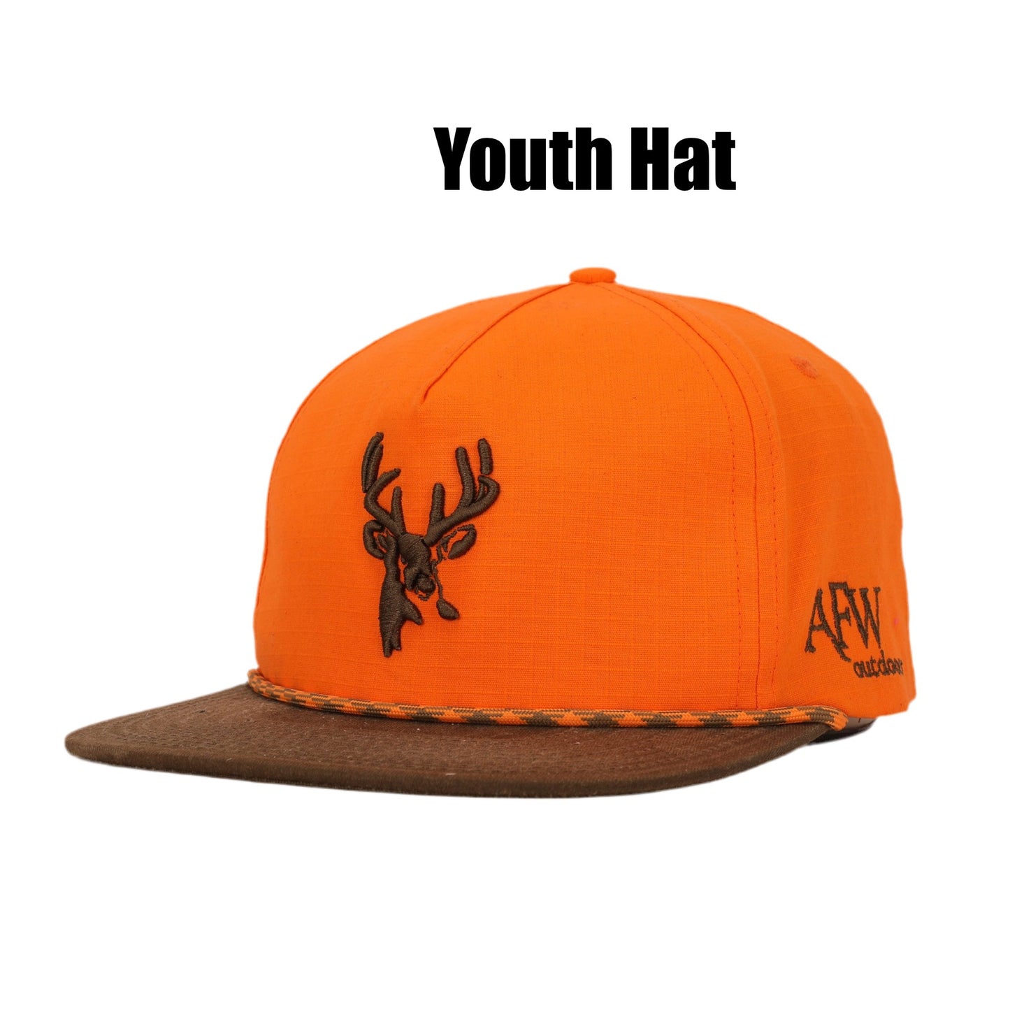 Youth Blaze Orange and Brown Ripstop Deer Rope Hat