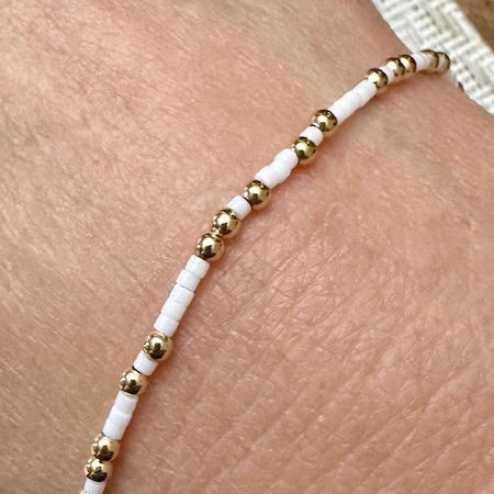 14K Gold Filled 2.5mm & White Bead Bracelet