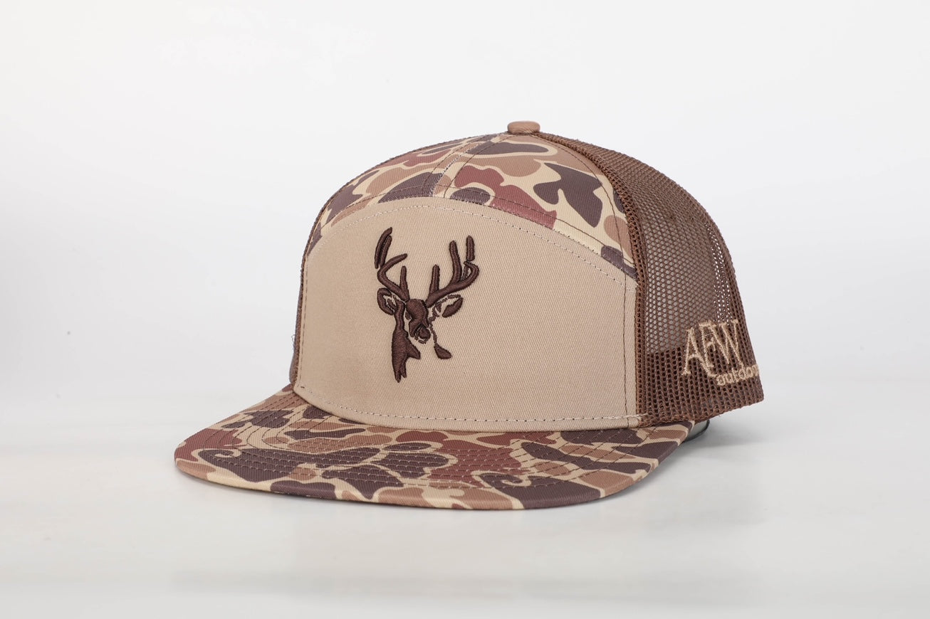 Deer 7 Panel Brown Old School AFW Style w- 3 D Puff and Brown Mesh