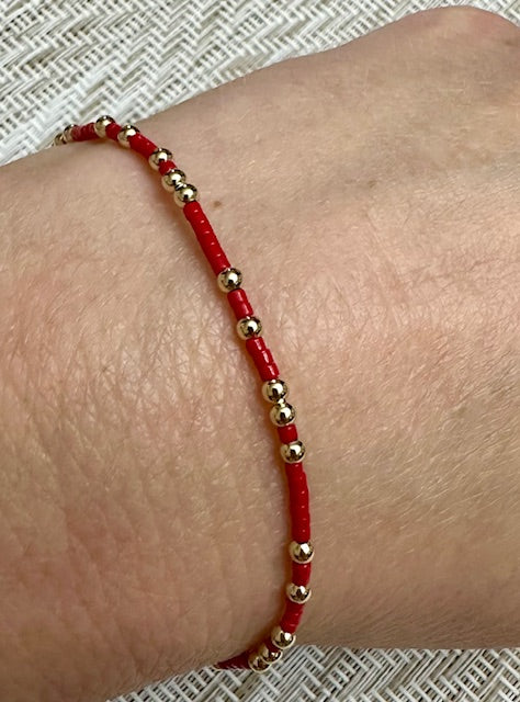 14K Gold Filled 2.5mm & Red Bead Bracelet