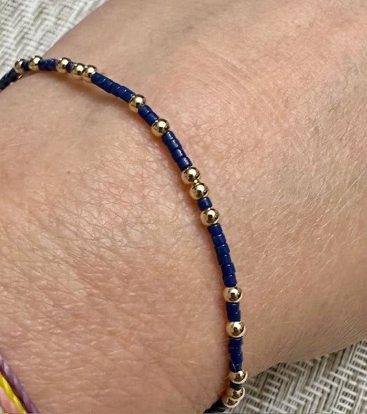14K Gold Filled 2.5mm & Blue Bead Bracelet