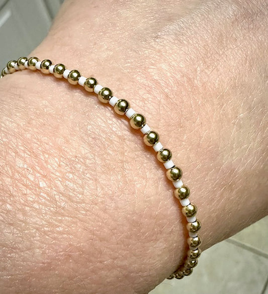 14K Gold Filled 2mm White & 3mm Solid Gold Bead Bracelet