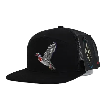 AF Waterfowl Flying Wood Duck Black 7 Panel Hat