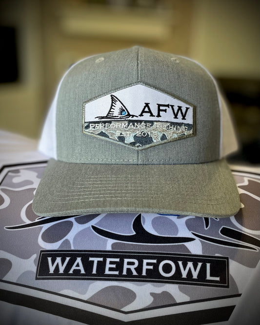 AFW Fishing Patch Hat - Grey/ White Snapback Trucker