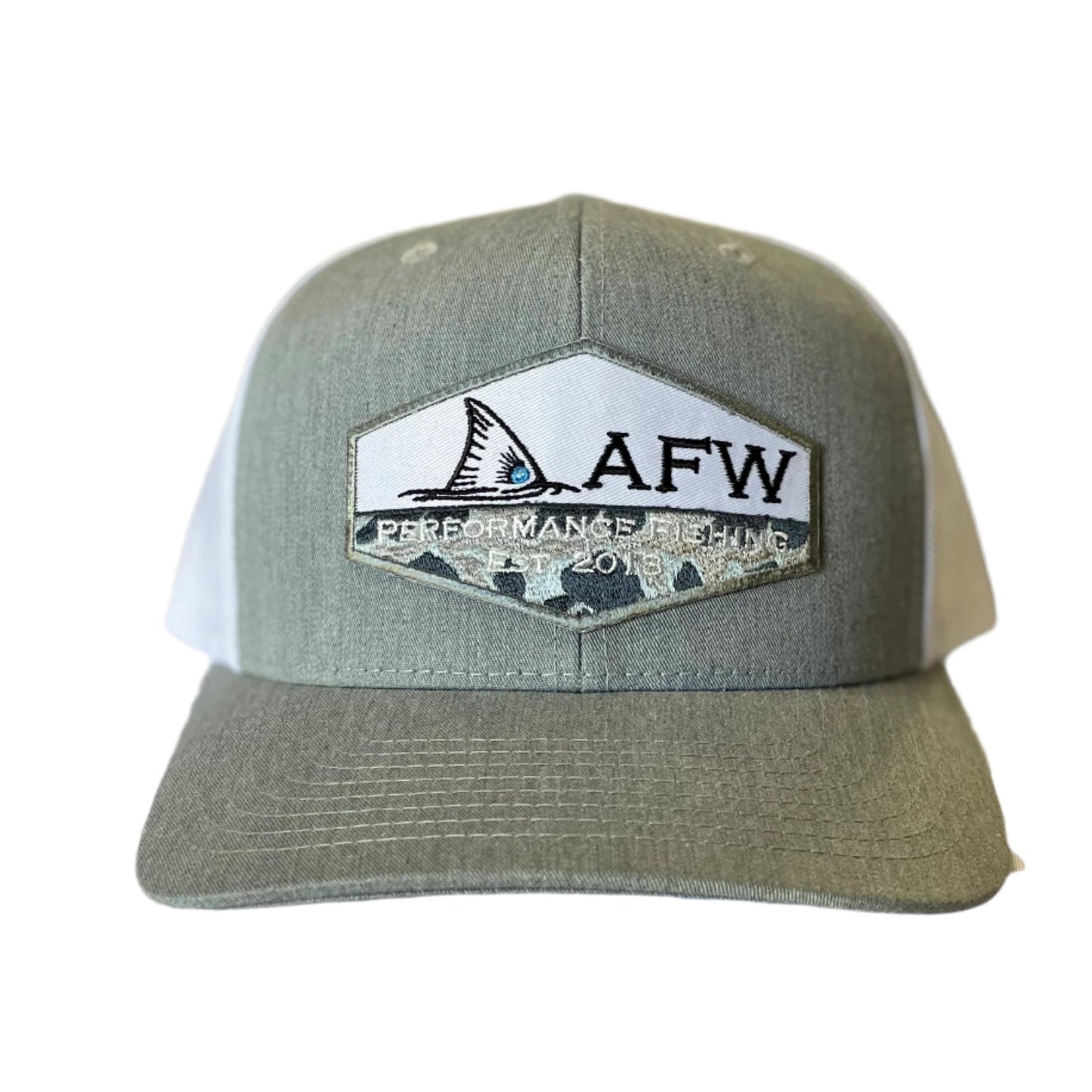 AFW Fishing Patch Hat - Grey/ White Snapback Trucker