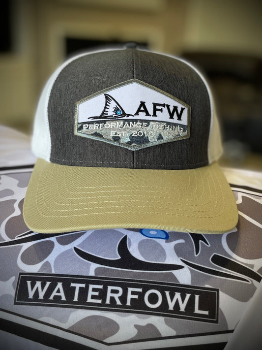 AFW Fishing Patch Hat - Charcoal/White/Khaki Snapback Trucker
