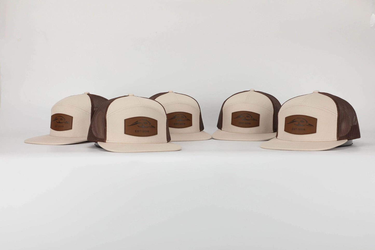 AF Waterfowl Leather Patch Pale Khaki & Brown 7 Panel Trucker