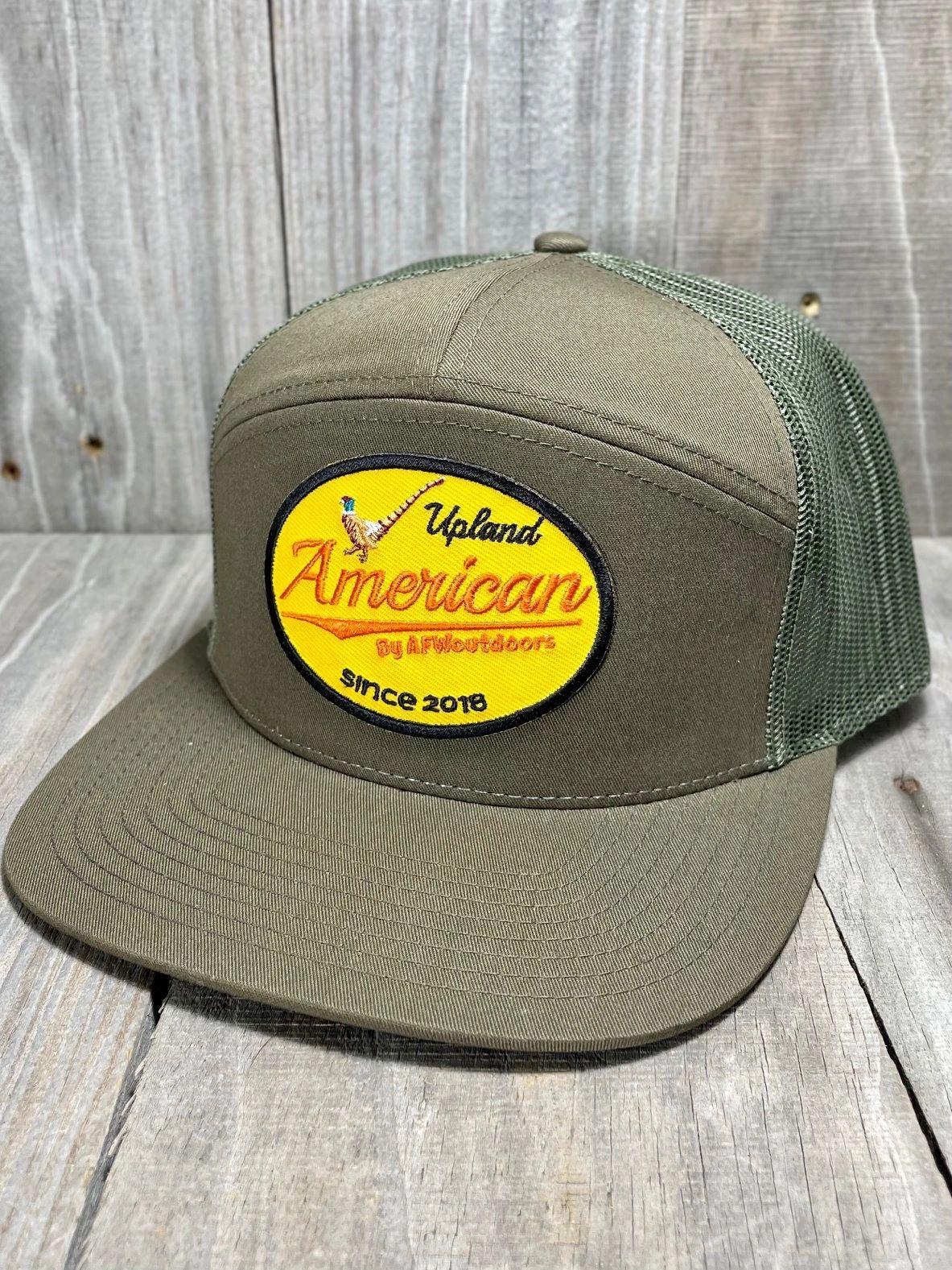 7 Panel Yellow Upland Patch Loden w- Evergreen Mesh Back Cap