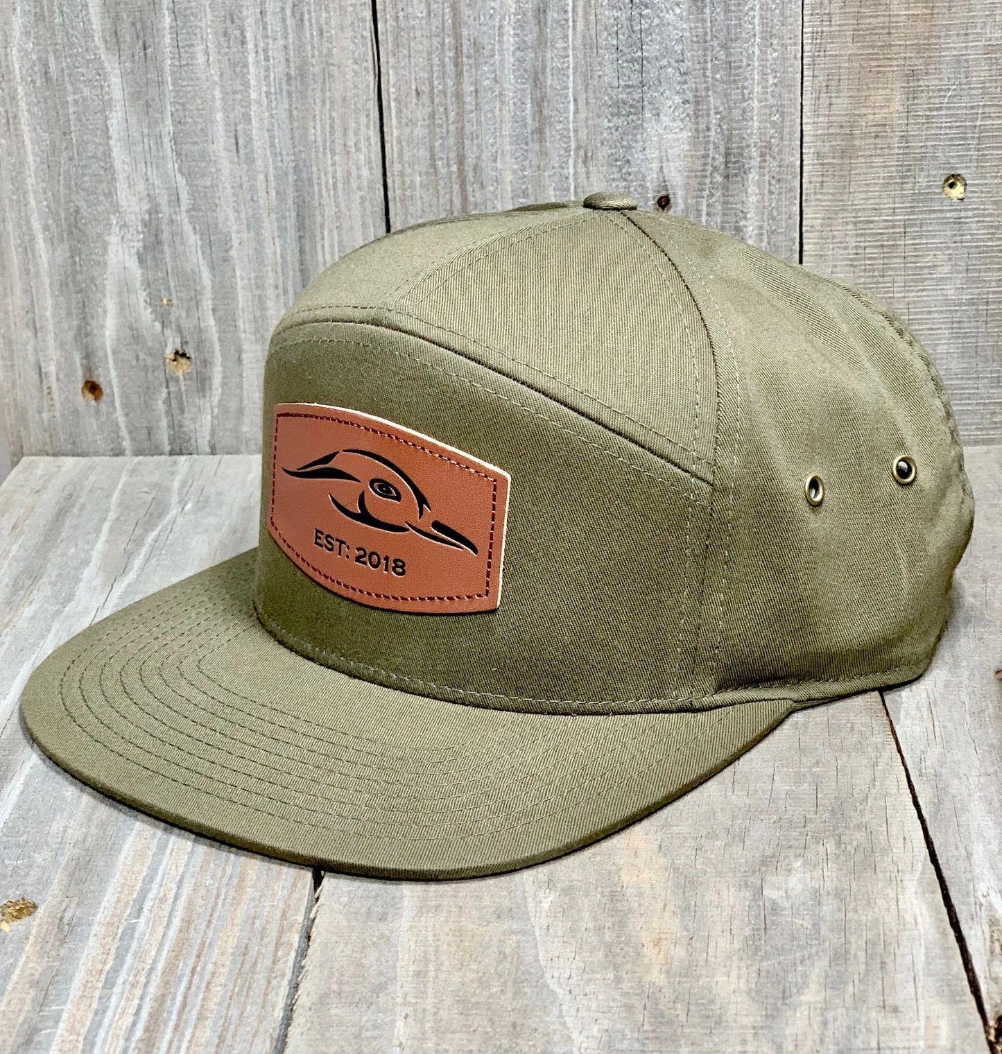 Leather Patch 7 Panel All Loden Cap