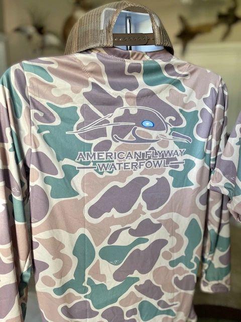 AF Waterfowl Old School w- Green and Brown Performance Long Sleeve Shirt